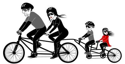Family riding tandem bicycle clipart