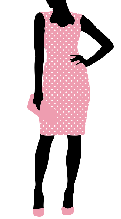 Fashion Woman Pink Polka Dot Dress clipart