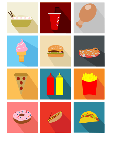 Fast Food Long Shadow Icons clipart