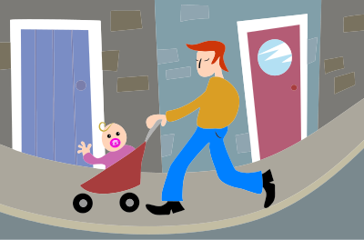Father And Son Stroller Scene clipart