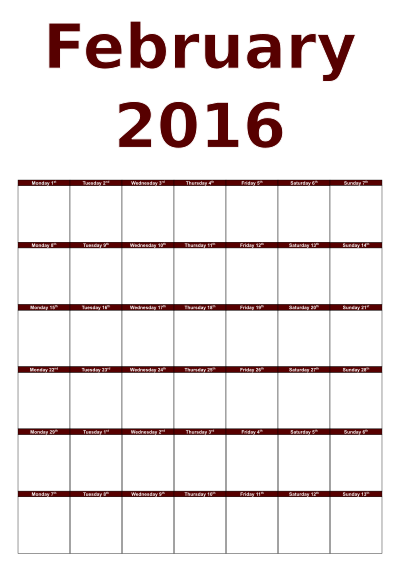 February calendar clipart