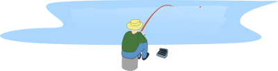 Fisherman fishing sitting by a lake clipart