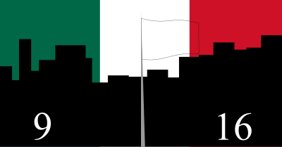 Flag of Mexico flying over a city clipart