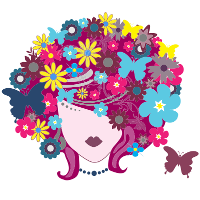 Floral Butterfly Hair Woman clipart