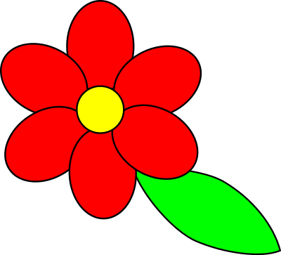 Flower six red petals black outline green leaf clipart