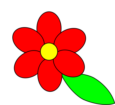 Flower six red petals black outline green leaf with upper and lower text clipart