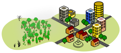 Forest fire endangering the city clipart