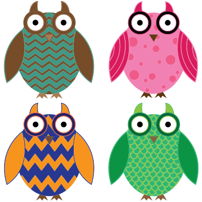 Four Colorful Owls clipart
