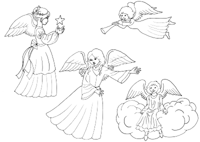 Four Female Angels Line Art clipart