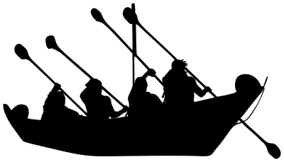 Four Men In A Canoe Silhouette clipart