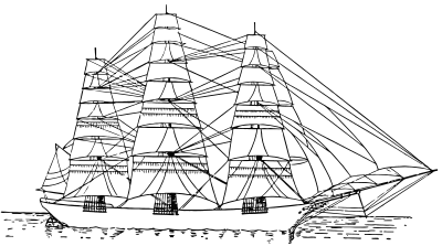 Fully rigged ship clipart
