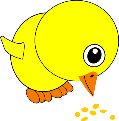 Funny Chick Eating Bird Seed Cartoon clipart