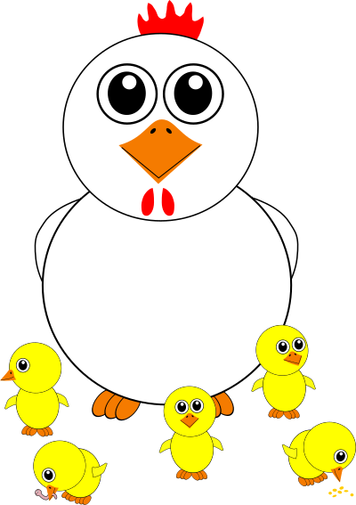 Funny Chicken and Chicks Cartoon clipart