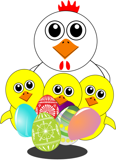 Funny Chicken and Chicks Cartoon Easter clipart