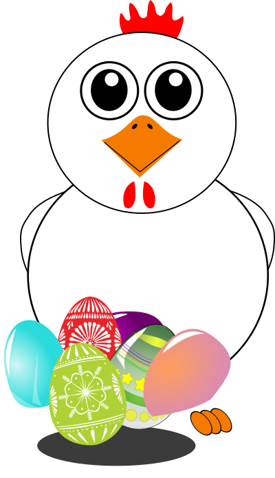 Funny Chicken with a basket full of Easter Eggs clipart