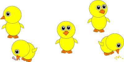 Funny Chicks Eating and in multiple positions Cartoon clipart