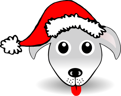 Funny Dog Face Grey Cartoon with Santa Claus hat clipart
