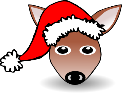Funny Fawn Face Brown Cartoon with Santa Claus hat clipart
