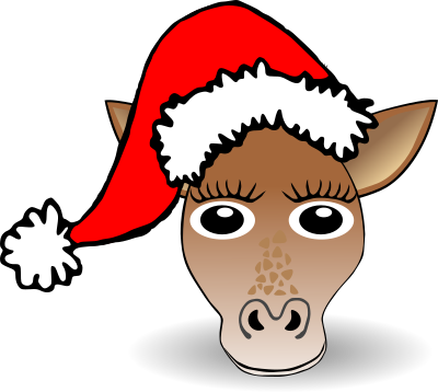 Funny Giraffe Face Cartoon with Santa Claus hat clipart