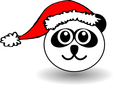 Funny panda face black and white with Santa Claus hat clipart