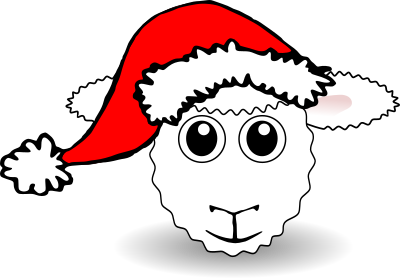 Funny Sheep Face White Cartoon with Santa Claus hat clipart
