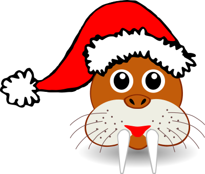 Funny walrus face with Santa Claus hat clipart