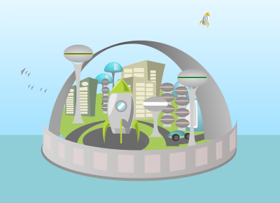 Futuristic island city clipart