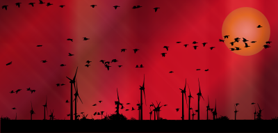 Geese And Wind Turbines Silhouette Surreal clipart
