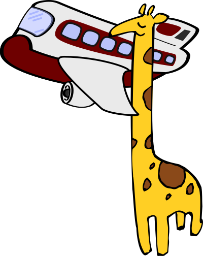 Giraffe Looking into an Airplane clipart