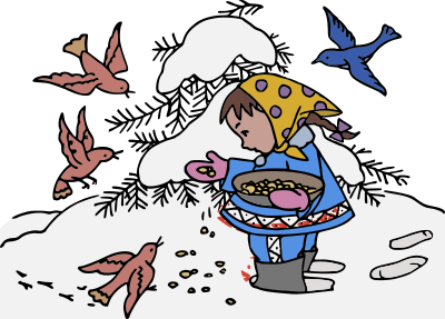 Girl and Birds - Colour clipart