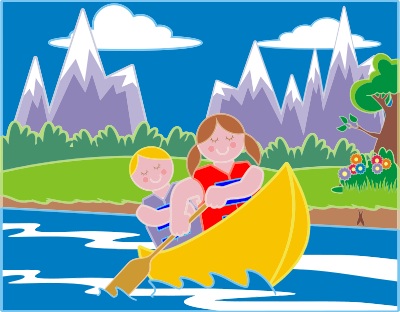 Girl And Boy Canoeing In Idyllic Landscape clipart