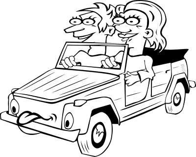 Girl and Boy Driving Car Cartoon clipart