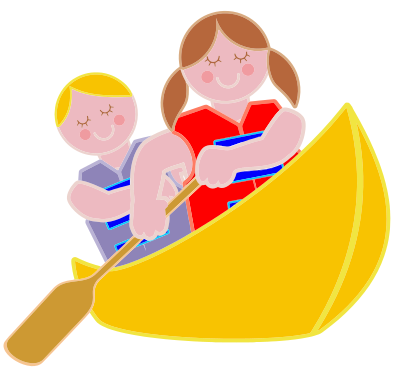 Girl And Boy Rowing In Canoe clipart