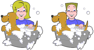 Girl And Boy Washing Dogs clipart