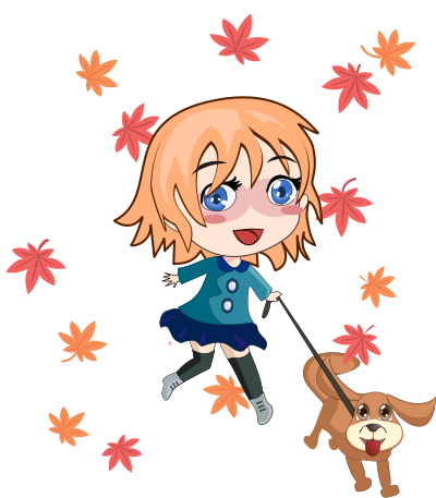 Girl and Dog in Autumn clipart