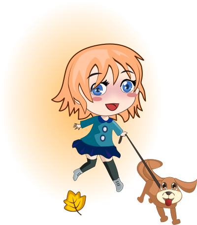 Girl and dog running clipart