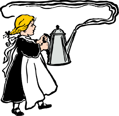 Girl carries big steaming coffee pot clipart
