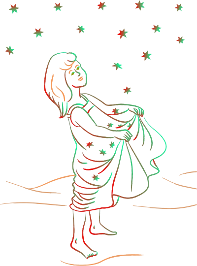 Girl catching stars (colour 2) clipart