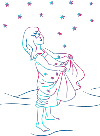 Girl catching stars (colour) clipart