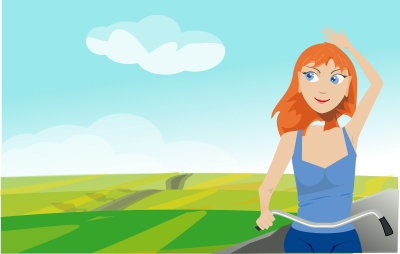 Girl cycling in spring clipart