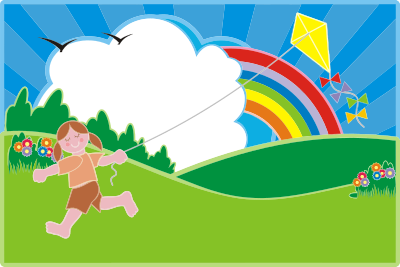 Girl Flying Kite In Colorful Landscape clipart
