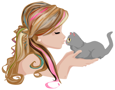 Girl Kissing Kitten clipart