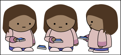 Girl looking at her phone clipart