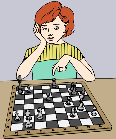 Girl Playing Chess - Colour clipart
