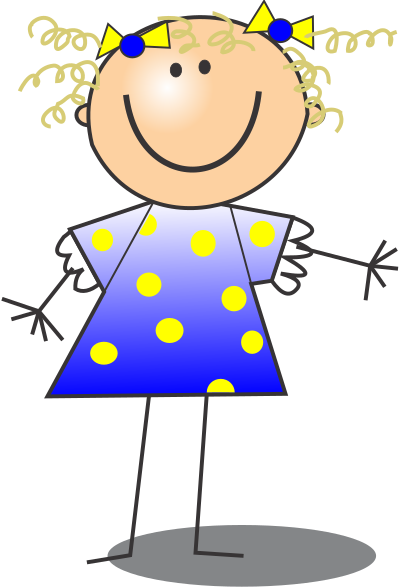Girl Smiling Stick Figure Curly Hair clipart