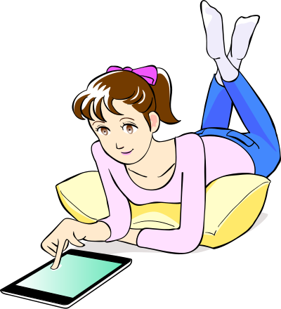 Girl with tablet computer clipart
