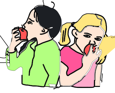 Girls are eating apples. clipart