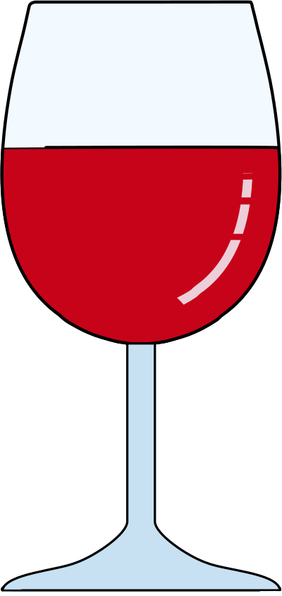 Glass of red wine half full with reflection clipart