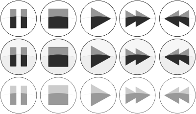 Glossy media player {normal active, focus} buttons clipart