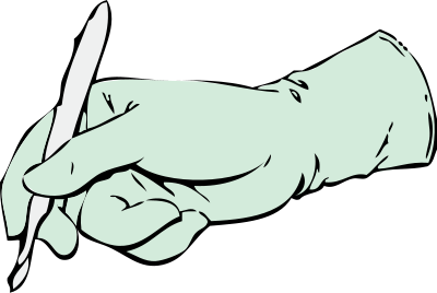 Gloved hand with scalpel clipart